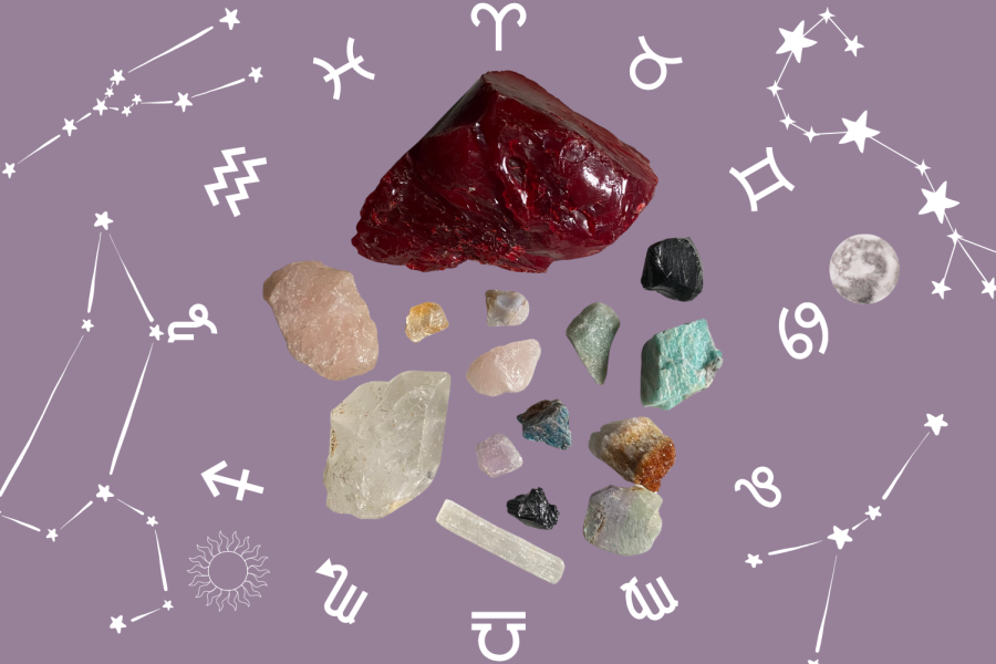 Senior Wes Nixon's crystals among different zodiac symbols.