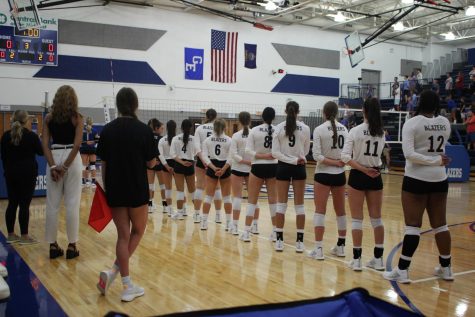 Varsity Volleyball Pledge of Allegiance before games.