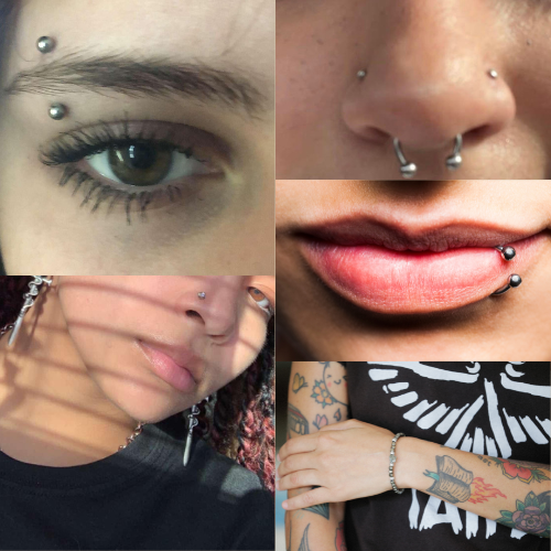 A collage of people with piercings and tattoos.